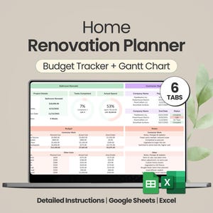Home Renovation Planner Google Sheets Gantt Chart Excel Project Management Template Home Improvement Budget Tracker Spreadsheet