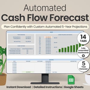 Cash Flow Template for Small Business | Google Sheets Cash Flow Forecast Spreadsheet | Daily, Monthly, Yearly Projection