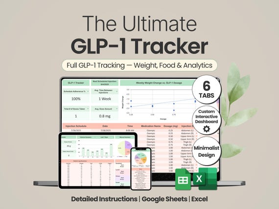 GLP1 Tracker Google Sheets Weight Loss Tracker Excel Spreadsheet | Track injections, Dosage, Side Effects, Calories, Macros & More