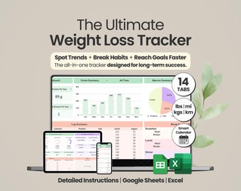 Viktminskningsspårare Google Sheets Excel Kalorispårare Digital viktminskningsspårare Kalkylblad Träningsspårare Utskrivbar träningslogg