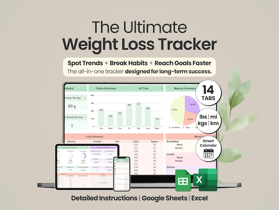 Weight Loss Tracker Google Sheets Excel Calorie Tracker Digital Weightloss Tracker Spreadsheet Workout Tracker Printable Workout Log