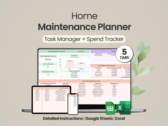 Home Maintenance Planner Google Sheets Task Manager Excel Property Management Tracker Template Home Repair Spreadsheet Maintenance Log