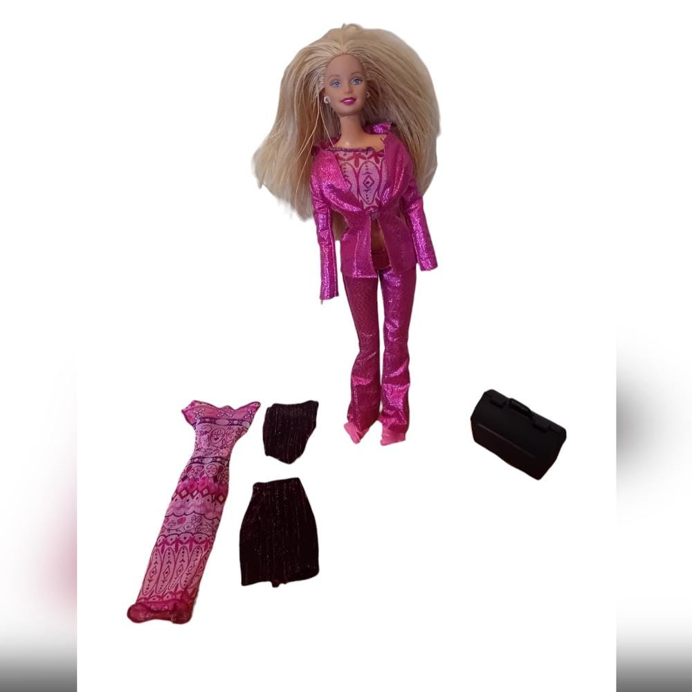 2000 Vintage Mattel Fashion Designer Doll 3 Outfits Briefcase Mix Match Pink Glitter Mesh Geometric Girls Toys Fashion Doll Y2K Nostalgic Etsy