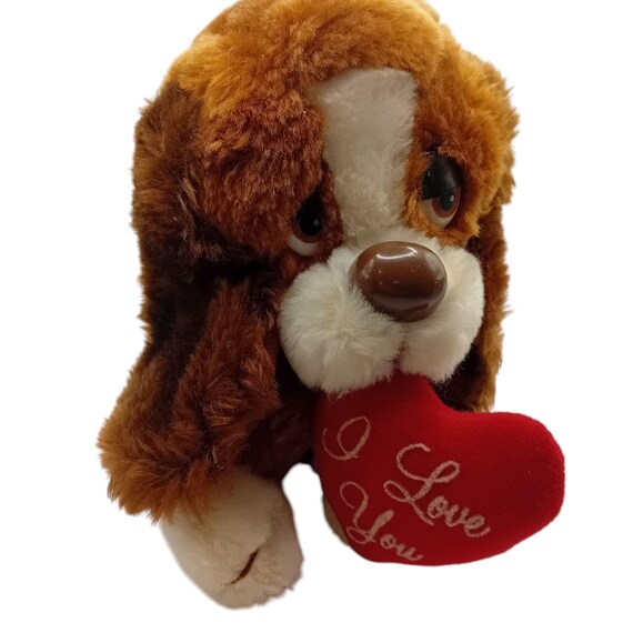 Vintage Russ Berrie Baxter Puppy Dog Plush I Love You Heart