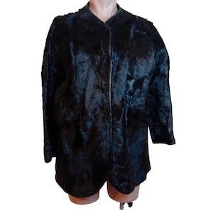 Vintage dames zwarte echt konijnenbont jas overjas halflang retro formeel winter oud geld warm ongeveer maat 12/14 groot