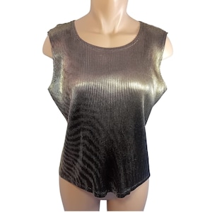 Vintage 80s/90s Premiere Collection Gold Metallic Foil Sleeveless Top Disco M