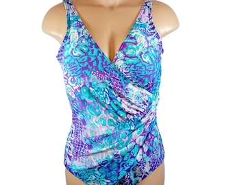 Vintage jaren 90 Miraclesuit Caliente Intrigue-badpak uit één stuk boho, maat 14-16