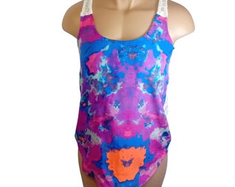 NWOT Y2K Triple Five Soul Floral Tie Dye Tank Top Lace Back Bohemian Festival S