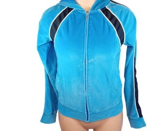 Felpa con cappuccio Y2K autentica vintage color cacao con zip in velluto sportivo taglia S MACCHIE LEGGERE