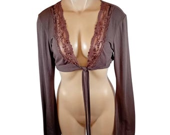 VTG Y2K Seduction Rhinestone Lace Bolero Shrug Flare Sleeve Mcbling Western M