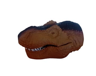 Vintage Y2K jaren 2000 Tan dinosaurus handpop kinderdino's prehistorische kinderen jongens speelgoed nostalgische Kidcore