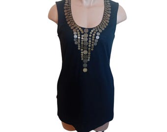 Vintage 90s 1990s Deane & White Embellished Coins Tank Top Sleeveless Blouse Business Casual Career Work Wear Party Top M PILLING READ