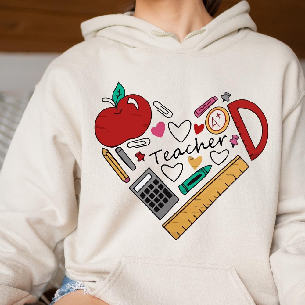 Teacher Heart Hoodie, Teacher Hoodie, Gift For Teacher, Heart Hoodie, Funny Teacher Hoodie, School Tee, Matching Class Shirt, Cotton Hoodies Iconictees