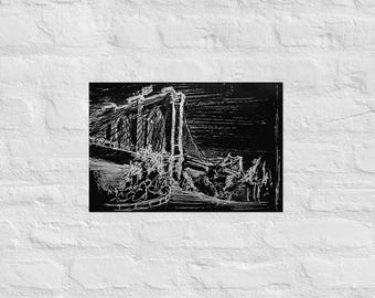 イーストリバーの絵画、ニューヨークの水彩画、ブルックリン橋