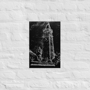 UC Berkeley Campanile Sketch Print, Berkeley Sketch, Berkeley Gift, Campus Print, Campanile Black and White, Art Print, Art Gift