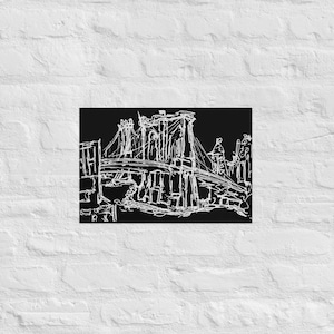 Bridges of New York sketch print, New York City sketch, NYC gift, Brooklyn to Manhattan print, Bridges black and white, Art Print, NYC print