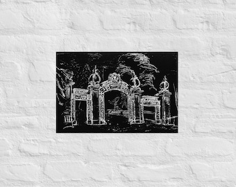 Impresión de bocetos de Sather Gate: Arte en blanco y negro de la UC Berkeley