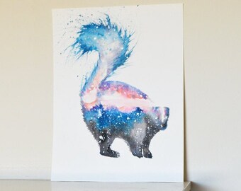 Skunk Cosmic Animal ORIGINAL Watercolor 9x12