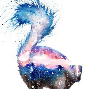 Cosmic Skunk Art Print Watercolor 8x10 image 2