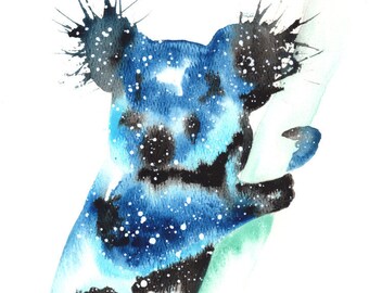 Cosmic Koala ORIGINAL Watercolor Painting 9X12