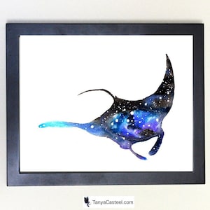 Cosmic Manta Ray Art Print, Watercolor 8x10 image 1