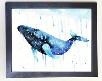 Cosmic Humpback Whale Art Print, Watercolor 8x10