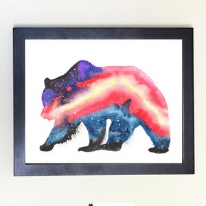 Cosmic Grizzly Bear Art Print Watercolor 8x10 image 1