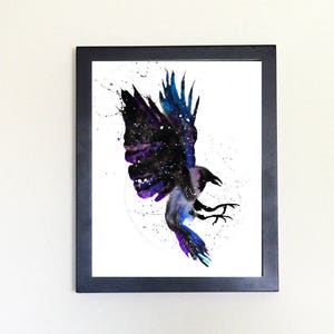 Cosmic Raven / Crow Art Print, Watercolor 8x10