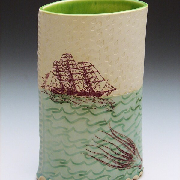 Ship VS Giant Octopus Vase /pottery