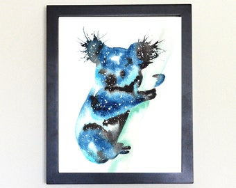 Cosmic Koala Art Print, Watercolor 8x10