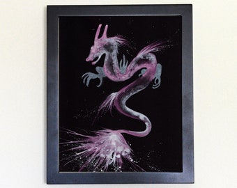 Galactic Black Dragon Art Print, Watercolor 8x10