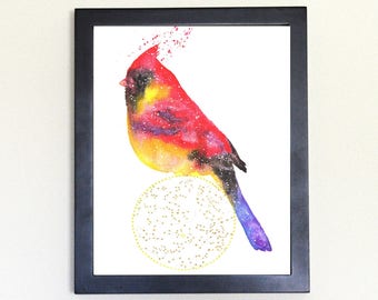 Cosmic Cardinal Art Print 8x10 Watercolor