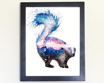 Cosmic Skunk Art Print Watercolor 8x10