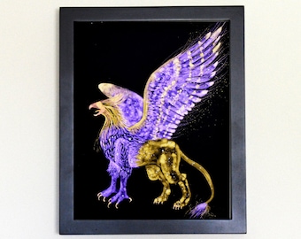 Cosmic Griffin (Gryphon) Art Print, Watercolor 8x10