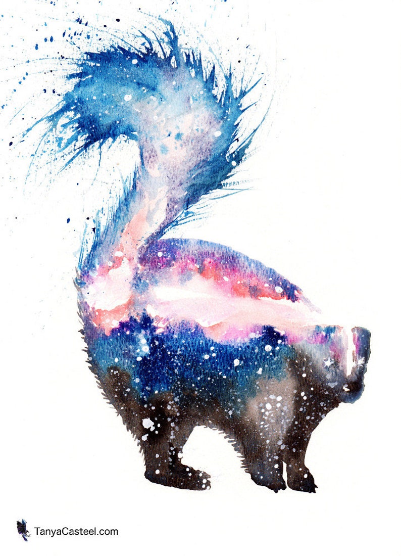 Cosmic Skunk Art Print Watercolor 8x10 image 2