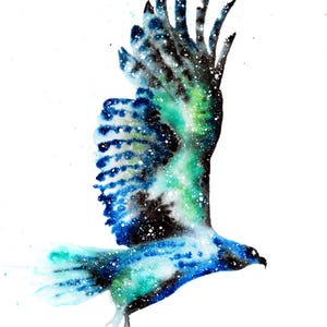 Cosmic Hawk Art Print, Watercolor 8x10 image 2