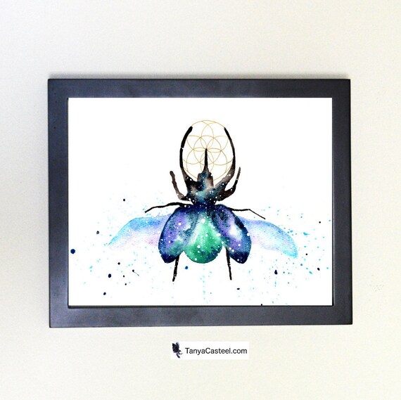 nursery decor animal wildlife Scarab Beetle watercolour painting print 8x10 inch wall art insect nature art conservation birthday gifts