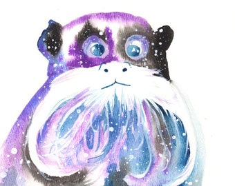 Cosmic Monkey, Marmoset ORIGINAL Watercolor Painting 9X12