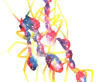 Cosmic Ants ORIGINAL Watercolor 9X12