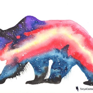 Cosmic Grizzly Bear Art Print Watercolor 8x10 image 2