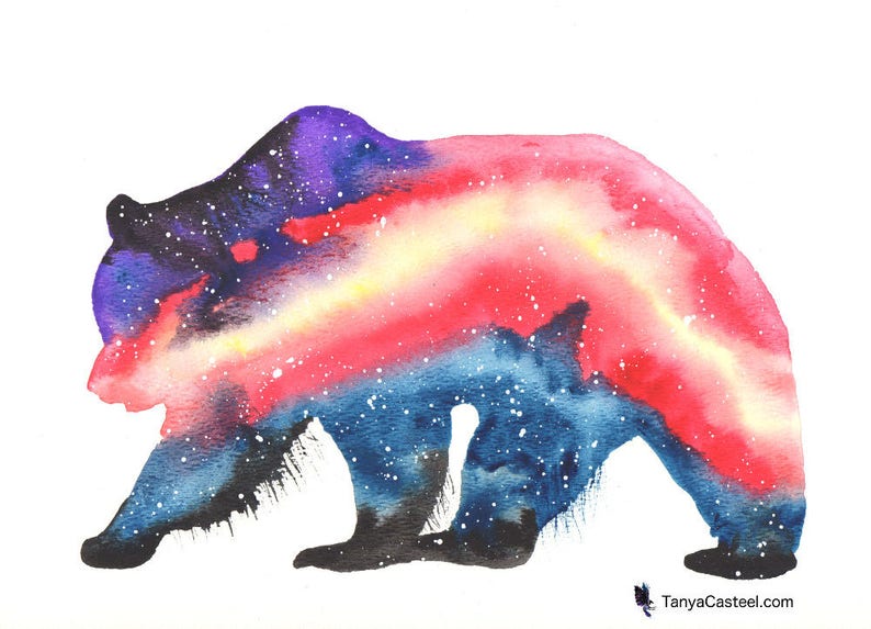 Cosmic Grizzly Bear Art Print Watercolor 8x10 image 2