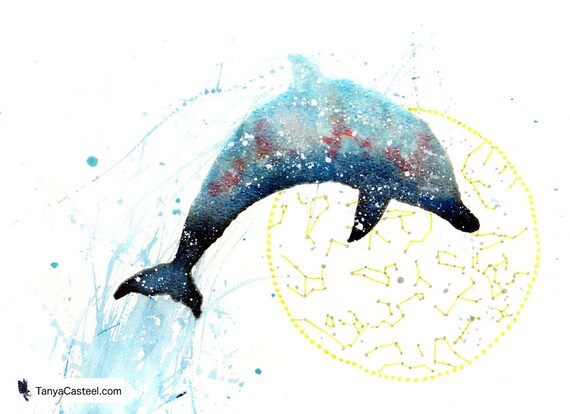 Delphin Original Aquarell Kosmischen Tier Guide 9 X 12 Etsy