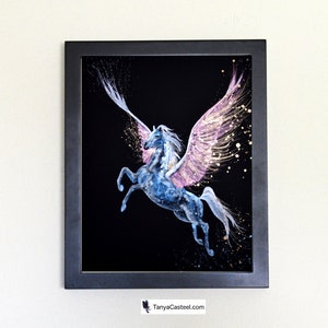 Galactic Pegasus Art Print, Watercolor 8x10 image 1