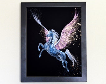 Galactic Pegasus Art Print, Watercolor 8x10