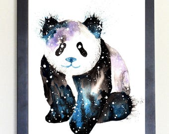 Cosmic Panda Bear Art Print, Watercolor 8x10