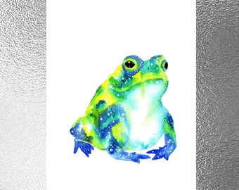 Pintura de acuarela de sapo original de 9 x 12 pulgadas