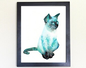 Cosmic Cat Art Print, Watercolor 8x10