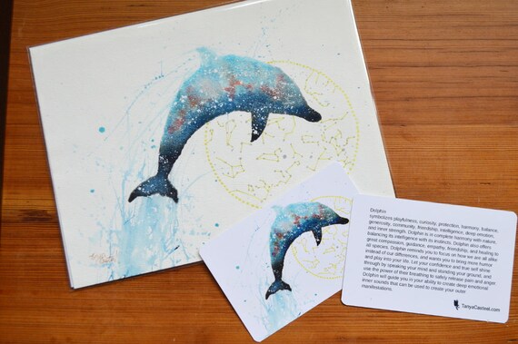 Delphin Original Aquarell Kosmischen Tier Guide 9 X 12 Etsy