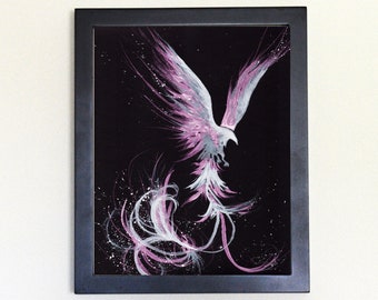 Galactic Black Phoenix Art Print, Watercolor 8x10