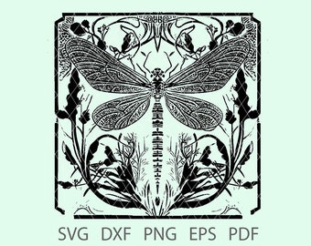 Art Nouveau Dragonfly SVG, Clipart, Cricut